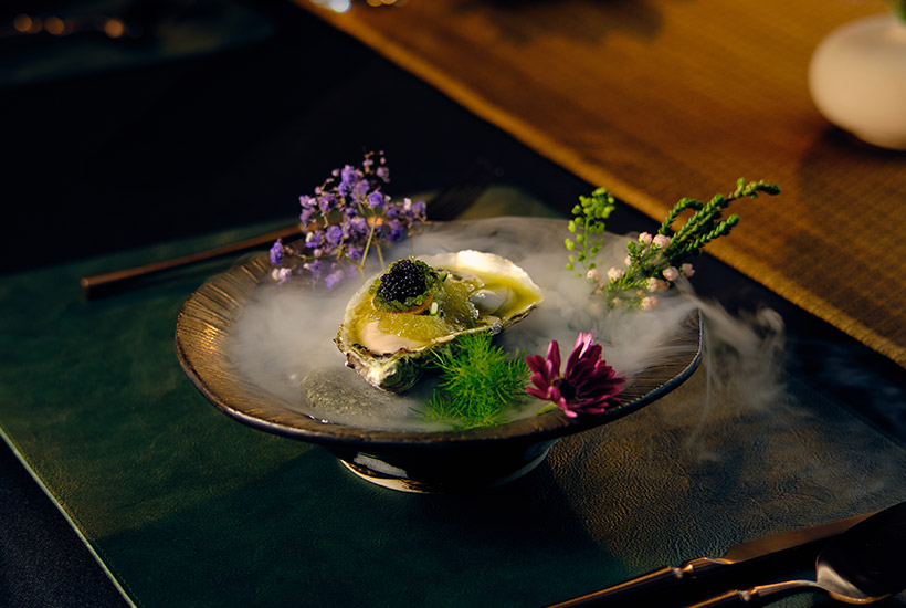 Oyster with green chili Granita